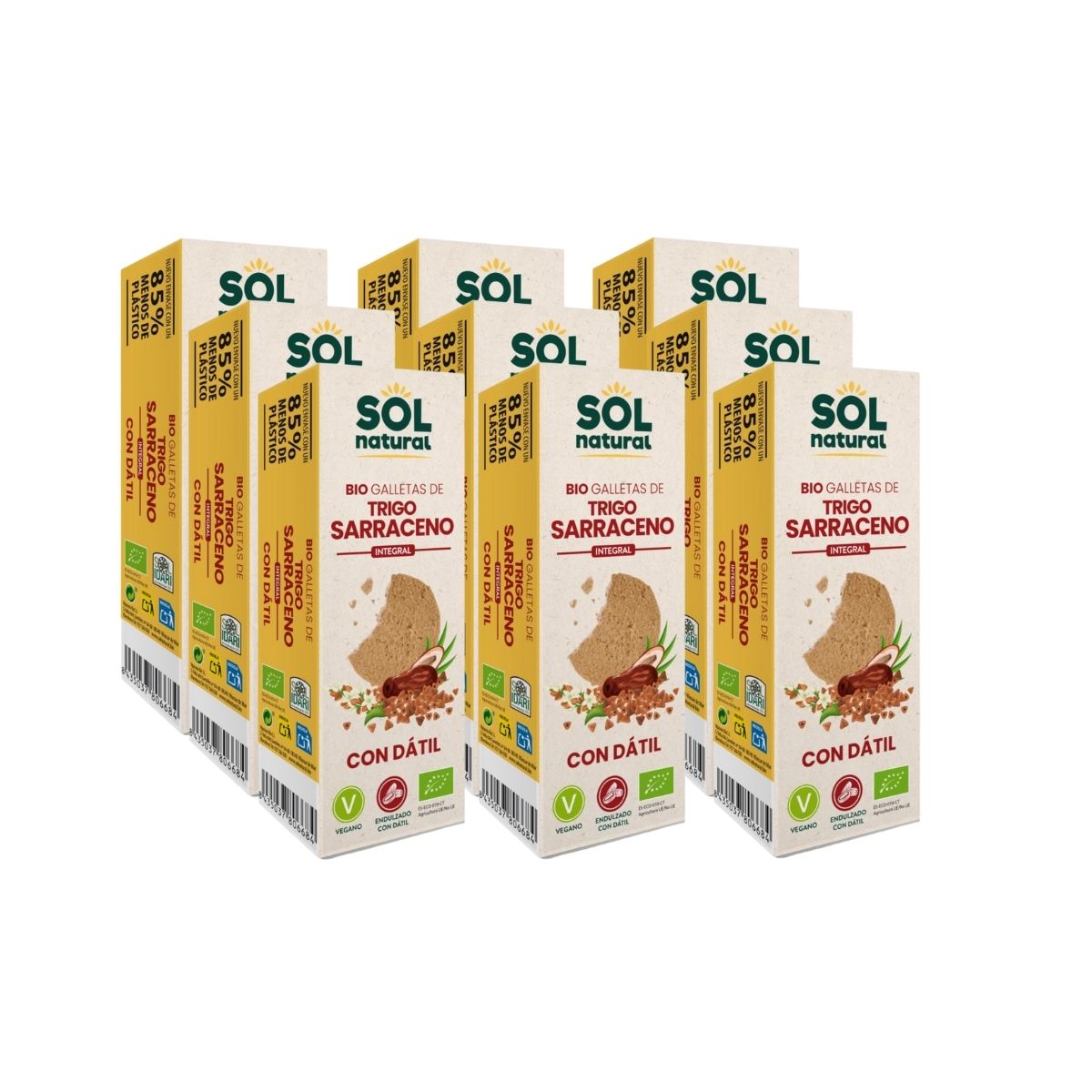 Confezione da 9 biscotti integrali al grano saraceno dolcificati con datteri biologici Sol Natural 170 g