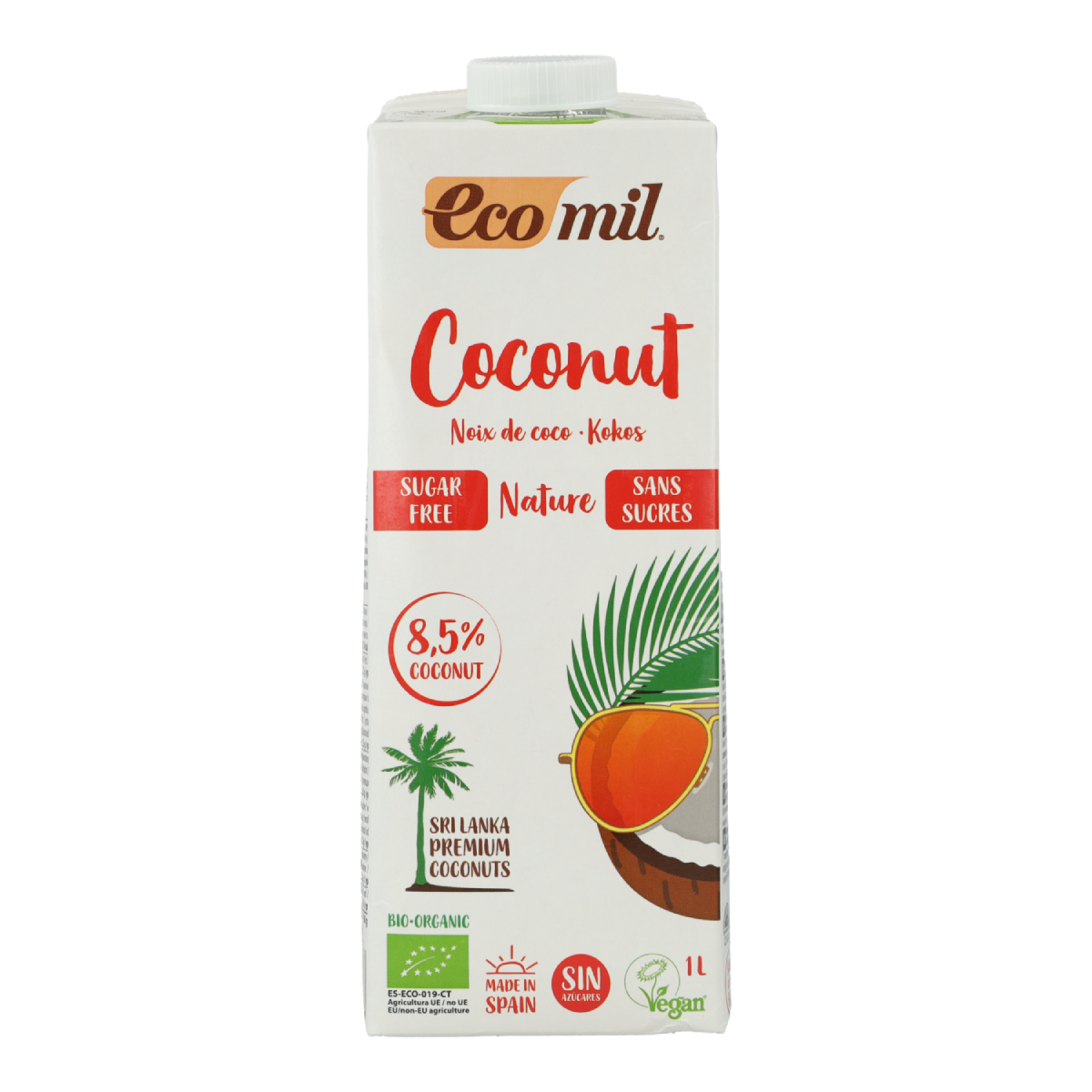 Ecomil Sugar-Free, Gluten-Free and Lactose-Free Coconut Drink 1L