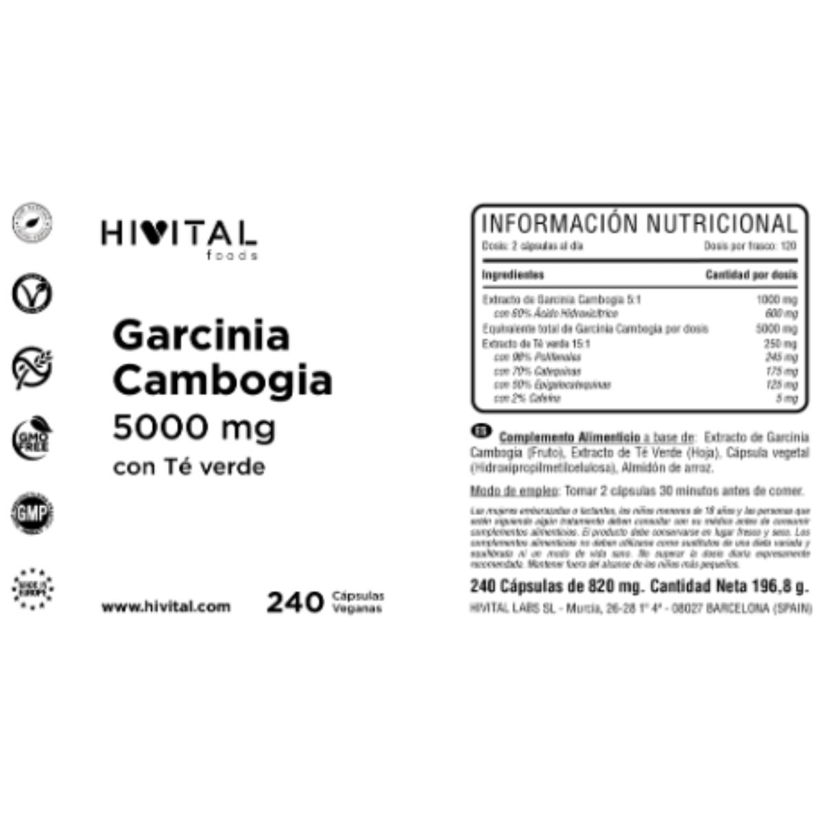 Garcinia cambogia 5000 mg 240 kapsułek wegańskich Hivital