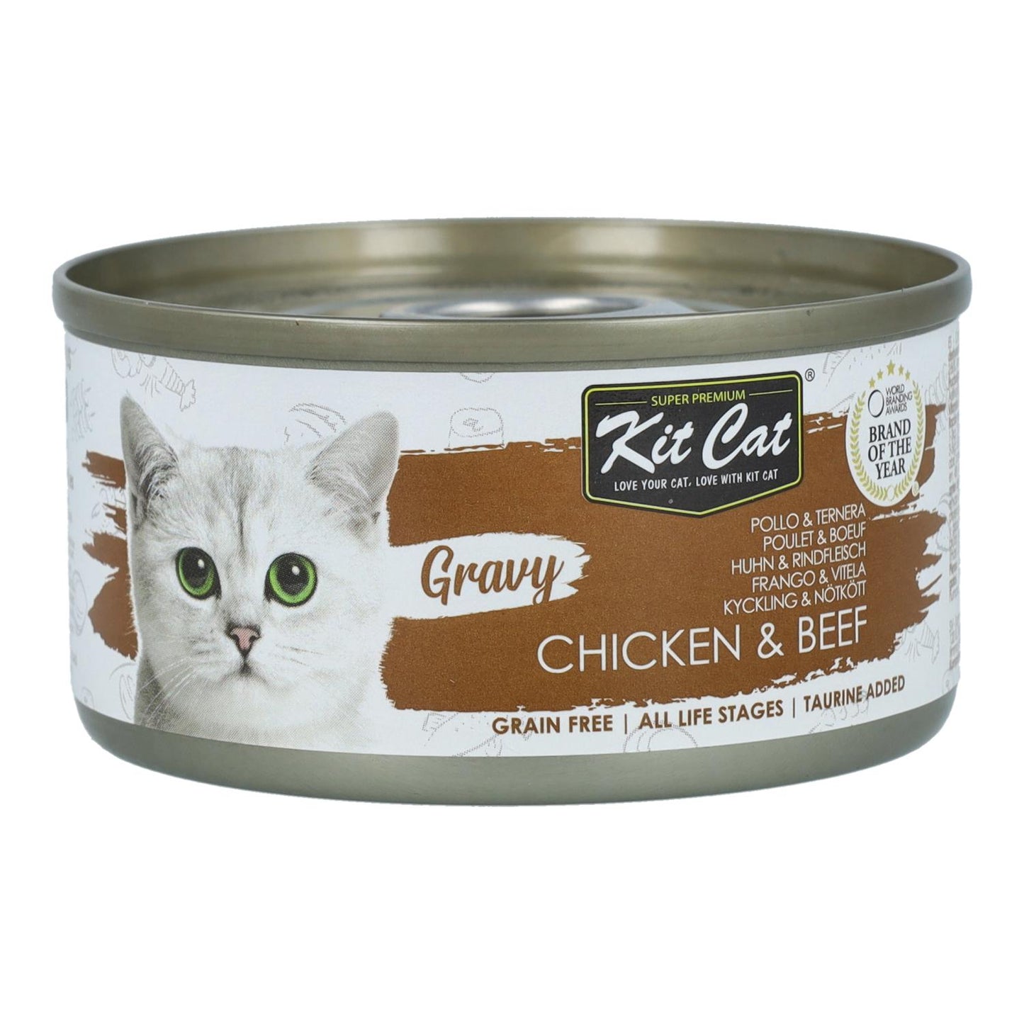 Kit Cat Lata Gravy - Pollo & Manzo 70 g Cibo umido per gatti in salsa