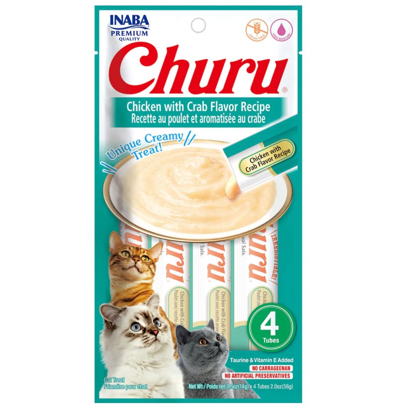 Churu Recept met kip en krab Romige snack voor katten 4 x 14 g